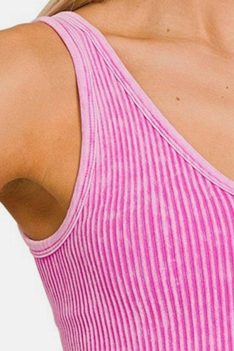 Camiseta sin mangas acanalada lavada Zenana: parte superior versátil sin mangas para un estilo sin esfuerzo - Imagen 2 de 4