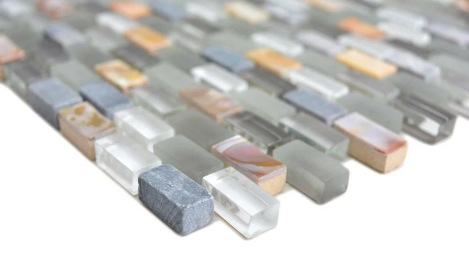 Mosaico Tessere traslucido vetro pietra guscio bagno grigio 86-0002_f |10 foglie - Immagine 4 di 4