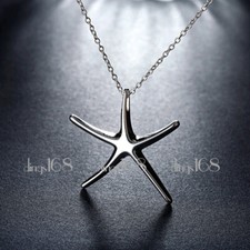 925 Sterling Silver Tarnish-Resist 1.26" Large Starfish Pendant Necklace Chain
