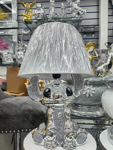 Silber geschliffene Diamantstich Tischlampe mit Schirm Keramikfuß Wohndeko - Bild 13 von 14
