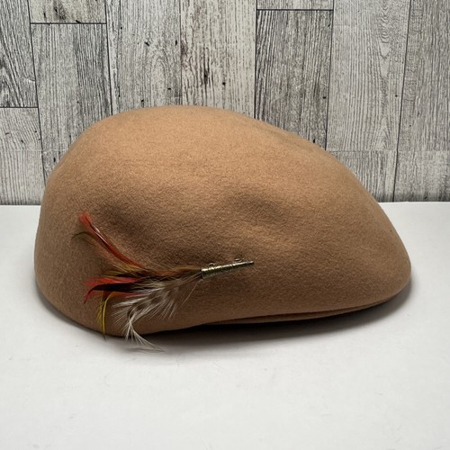 Vintage Women's Hat Geo W. Bollman & Co Doeskin Felt 100% Wool Tan With Feather - Picture 18 of 18