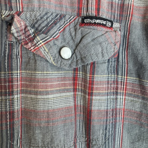 Ocean Current Men's Western Pearl Snap Plaid Shirt. Size 1X 24X 28 Gray Red - Picture 9 of 13
