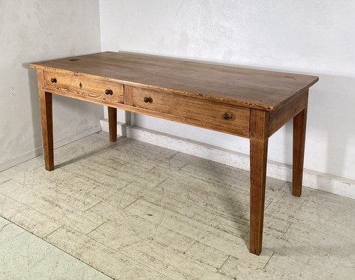 ANTICO GRANDE TAVOLO PRANZO RETTANGOLARE LEGNO LARICE 2 CASSETTI TABLE SALA 1800 - Foto 2 di 14