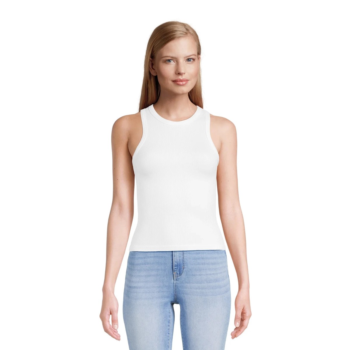 No Boundaries Juniors Seamless High Neck Tank Top, White