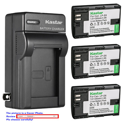 Kastar Battery AC Charger for Canon LP-E6 LP-E6N LC-E6 Canon EOS 60D Camera