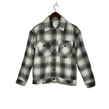 New Boston Traders Gray Plaid Flannel Jacket Button Down Womens XS