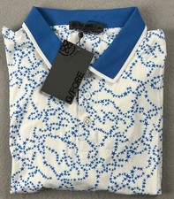 G/FORE Men  s Polo Shirt Size XL Short Sleeve Racer Polo Blue/White NWT