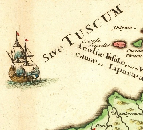 Antique 1697 Old Ancient Rare Decorative Map Of Sicily; Canvas Wooden Hanger - Picture 8 of 19