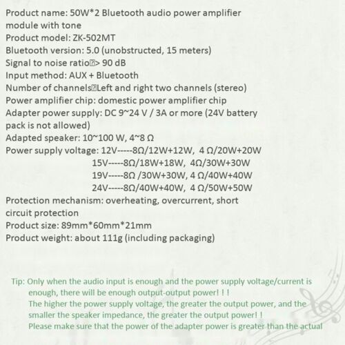 ZK-502MT Bluetooth-kompatibel 5.0 Subwoofer Verstärker Platine 2.0 Kanal Bass AMP - Bild 8 von 18