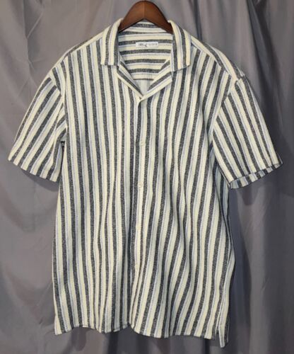 Zara Men's XL Made In Turkey BF SS Cotton Blend EUC Gray/Yellow/White Camp Shirt