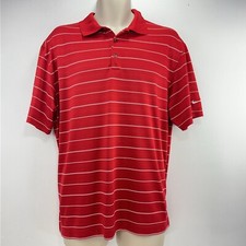 Nike Golf Polo Shirt Mens Large Red Striped Short Sleeve Dri Fit