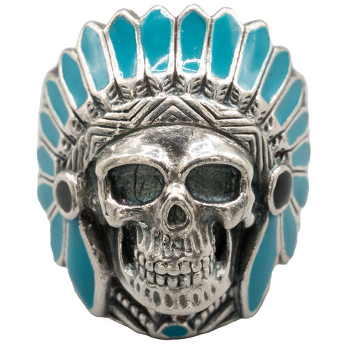 Anello Argento 925 Turchese Nativi Americani Teschio Rosso Indiano Capo Exeter - Foto 2 di 3