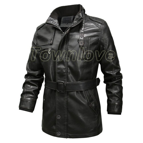 Men's Pu Leather Jacket Large Size Med-length Velvet Thickened Leather Jacket - Bild 16 von 20