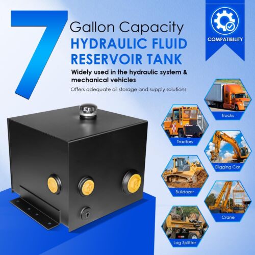 7-Gallon Hydraulic Fluid Reservoir Tank Fuel Steel Oil Tank for Tractors, Trucks - Picture 3 of 16
