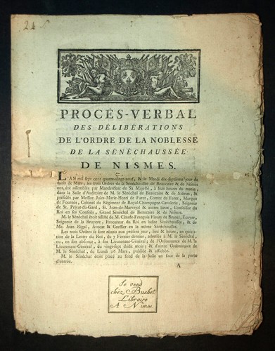 PROCÉS-VERBAL ORIGINAL DES DÉLIBÉRATIONS DE L'ORDRE DE LA NOBLESSE DE NIMES 1789 - Imagen 2 de 3