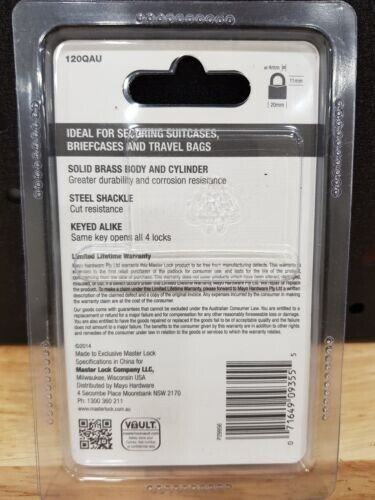 MASTER LOCK SOLID BRASS BODY 120QUA 4 X LUGGAGE LOCKS 20mm - BRAND NEW - Picture 2 of 2