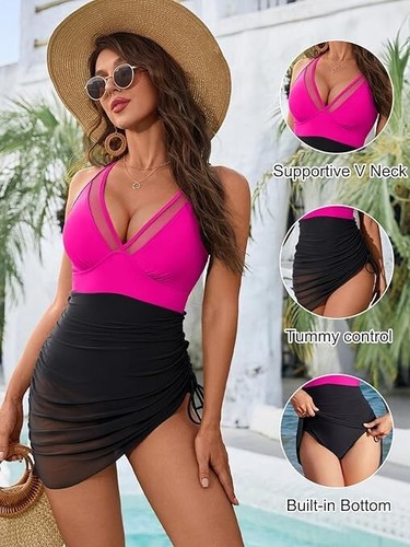 NWT Women's One Piece Swim Dress Tummy Control Swimsuit SZ XL - Picture 4 of 8