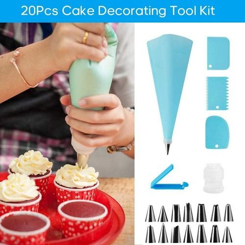 Cake Decorating Kit Set Tools Bags Piping Tips Pastry Icing Bags Nozzles 20 Pcs - Picture 1 of 4
