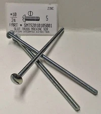 #10-24x5 Truss Head Slotted Machine Screws Steel Zinc Plated (10)