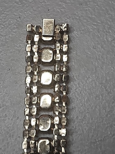 Vintage Armband, goldfarben 5-reihig Strass dunkler Smaragd & hellgrün UV GLOW - Bild 7 von 9