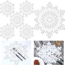 Christmas Snowflake Placemats Set of 6 – White Winter Embroidered Round Table Ma