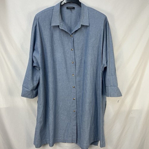 WOMENS LAFAYETTE 148 KYRIE CHAMBRAY OVERSIZED BUTTON FRONT BLOUSE SIZE XXL