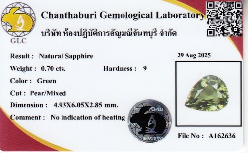 💎 GLC CERTIFIED 0.70ct VVS Pear Natural Green Sapphire - Unheated Australia Gem - Picture 2 of 5