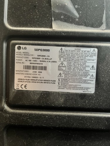 LG 50 TV Model - 50PQ3000 with Remote Control But No Power Cable Included - Picture 3 of 3