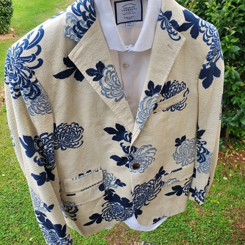 Billy Reid Mens 38R Blue Suit Dress Sport Coat Jacket Cotton Blazer Floral Print - Picture 3 of 24
