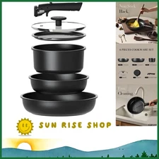 6-Piece Non-Stick Cookware Set with Detachable Handle - Space Saving & Versatile