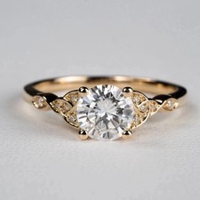 2Ct Round Cut Lab-Created Diamond Women's Engagement Ring 14k Yellow Gold Finish