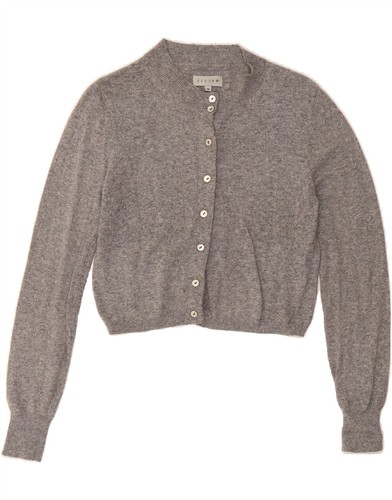 JIGSAW Womens Crop Cardigan Sweater UK 12 Medium Grey Cotton AC08