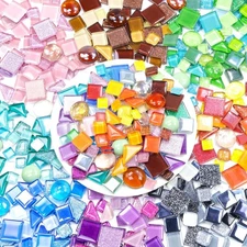 Glass Mosaic Tiles Crafts: 300 Pieces Bulk DIY Kit for Adults with Pre-Cut Mixed