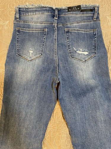 Risen Frayed Distressed Straight Leg Denim Jeans RDP1262 Womans Size32/15 NWT - Picture 7 of 15