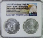2021 American Silver Eagle Transitional 2 Coin Final / First 400 Boxes NGC MS70