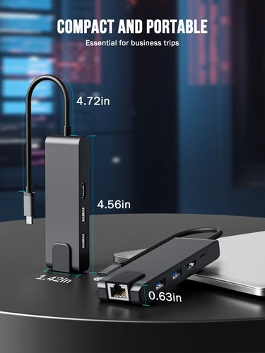 5-in-1 USB Hub docking station USB C to RJ45 Gigabit Ethernet 4K HDMI Multiports - Picture 9 of 11