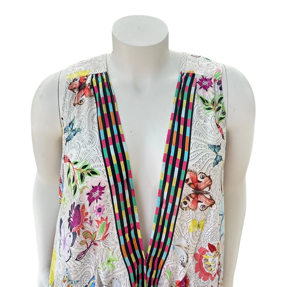 Vestido Johnny Was Talla XL Sin Forro Envolvente de Seda Boho Maxi Edith Floral Topper Plumero Foto 3 de 4