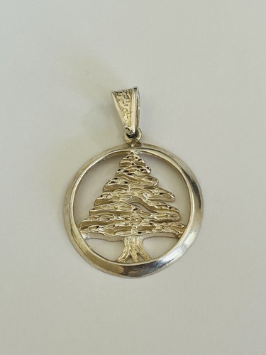 Vintage signierter Zedernbaum Libanon Sterlingsilber Kreis Anhänger 11 Gramm - Bild 5 von 15