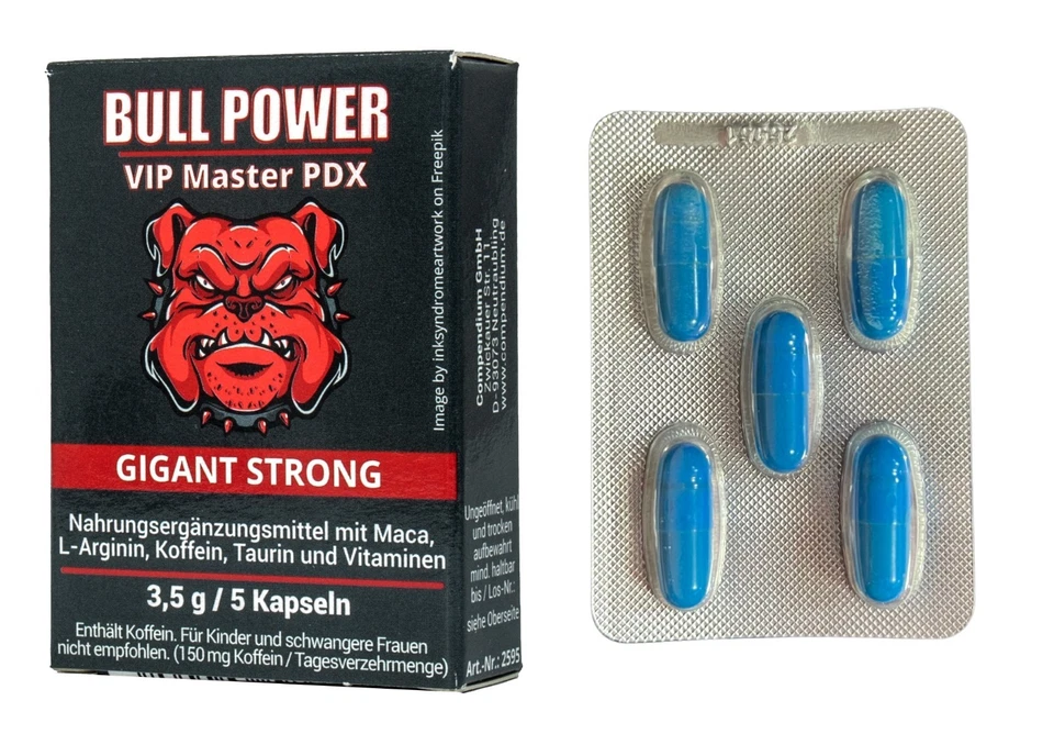 5 x Blaue Pillen Herbal 🔥 Bull Power Strong für Männer 🔥 Maca L-Arginin Taurin