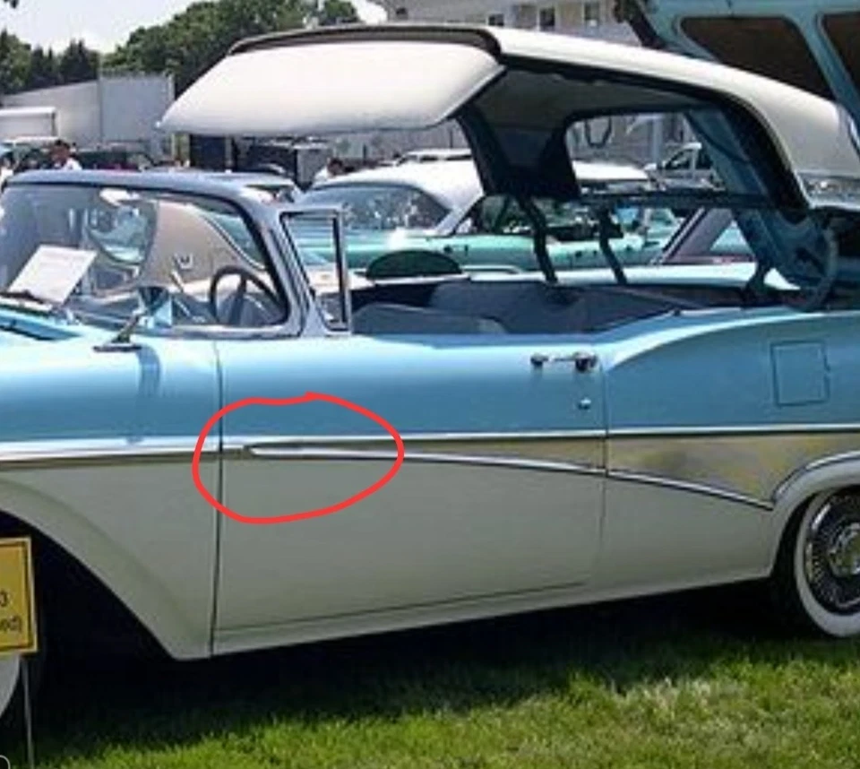 Новый из старых запасов 1958 Ford Fairlane выдвижная крыша HT дверь наружный передний молдинг отделка - Изображение 2 из 4