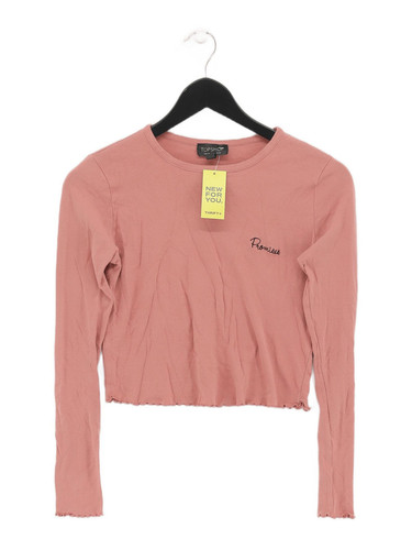 Topshop Women's Top UK 10 Pink 100% Cotton Long Sleeve Crew Neck Cropped - Picture 1 of 6