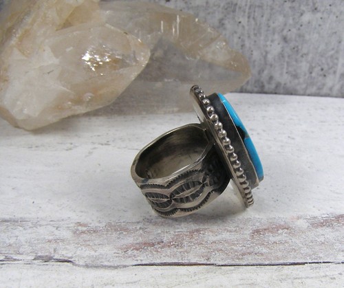 Sterling Silber Ring Kamin Butte Indianer oval Türkis gestempelt 7,25 - Bild 4 von 5