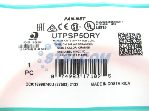 Panduit UTPSP5ORY Cat6 Network Modular Patch Cable/Cord, 5 Ft Orange ~STSI - Picture 3 of 4