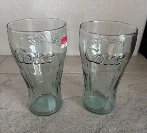 Set of 2 Vintage (NOS) Coca-Cola Contour Glass Tumblers Georgia Green 16oz 474ml