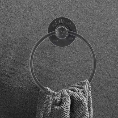 Anillo colgante de toalla de hierro forjado industrial soporte rústico anillos de baño retro de mano - Imagen 8 de 12