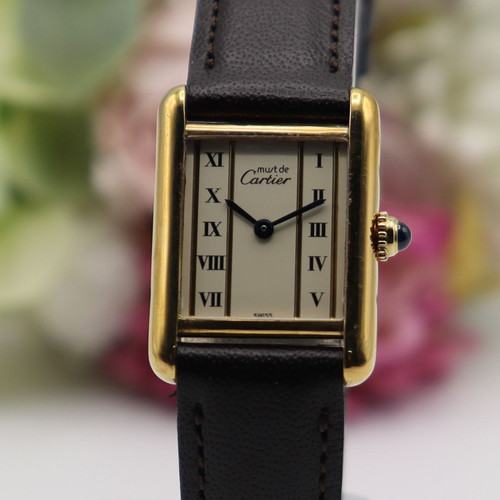Cartier Must de Tank Vermeil SM Quartz 5057001 Roman Dial Silber 925 vergoldet - Bild 1 von 11