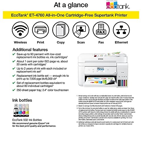 Epson EcoTank ET-4760 Wireless Color All-in-One Printer with - Scratch & Dent - Picture 6 of 7