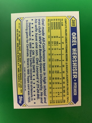 1987 Topps Tiffany Orel Hershiser Los Angeles Dodgers #385 - Picture 2 of 2