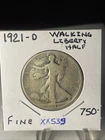 BETTER DATE 1921 D WALKING LIBERTY HALF DOLLAR IN NICE FINE CONDITION  XX539