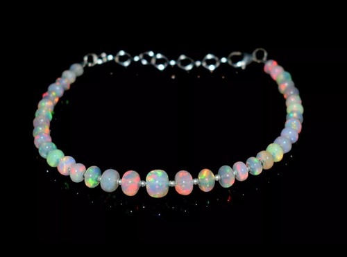 8" Natural Ethiopian Opal Beads Bracelet Welo Fire Opal Gemstone AAA Opal Beads  - Picture 3 of 5